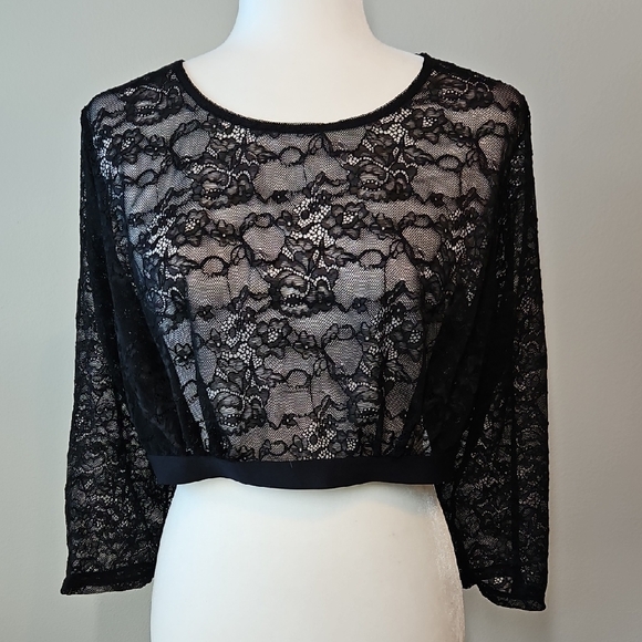 Torrid Curve Tops - Torrid Curve Black Lace Under-It-All Crop Long Sleeve Top Bra Size 3